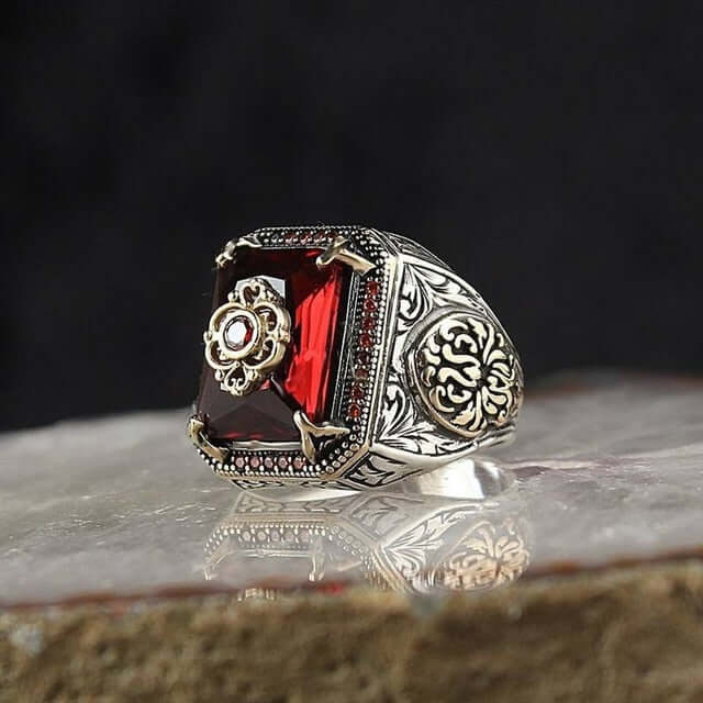 Peris Gems  red 1 / 7 Ancient Silver Mystique Diamond Turkish Signet Rings for Men SHEIN Amazon Temu