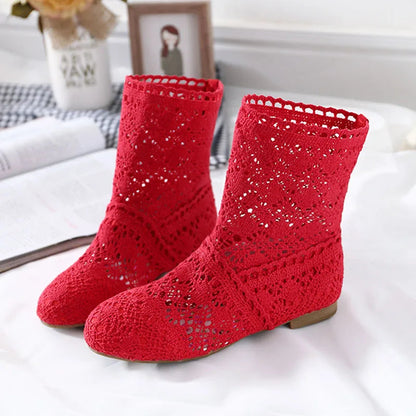 Peris Gems  Red / 4.5 Summer Shoes Breathable Mesh Summer Boots Women Flat Heel Ankle Botas Womens Boots Fashion Cut-Outs Brand ZH262 SHEIN Amazon Temu