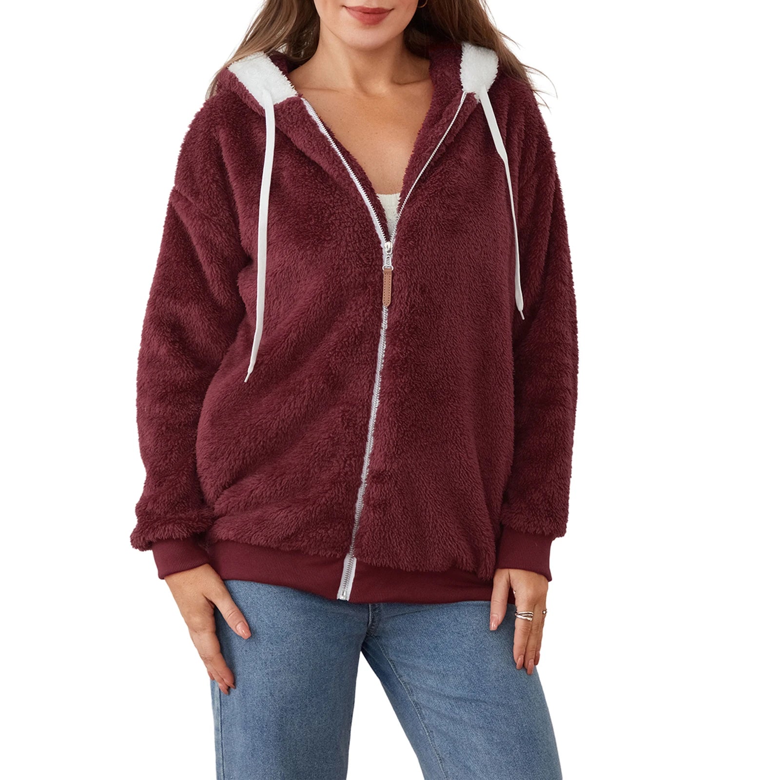 Peris Gems Red / 5XL Edhomenn Women s Zip Up Hoodies Oversized Drawstring Sweatshirts Casual Fall Jacket With Pockets Y2k Basic Winter Tops SHEIN Amazon Temu