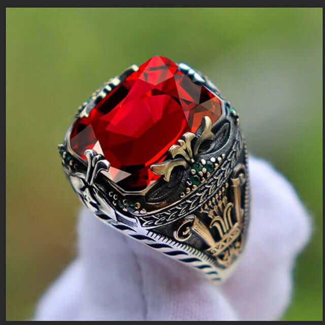 Peris Gems  red / 7 Ancient Silver Mystique Diamond Turkish Signet Rings for Men SHEIN Amazon Temu