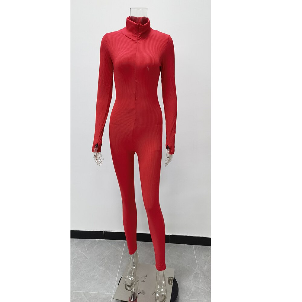 Peris Gems  red long / XS Ribbed Turtleneck One Piece Jumpsuit for Women SHEIN Amazon Temu