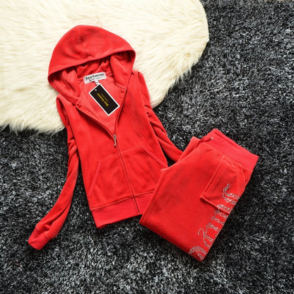 Peris Gems Red / M JUICY COMETURE Velvet Tracksuit Women New Sports Suit 2024 Winter Casual Warm Hooded Jacket Y2K Women&