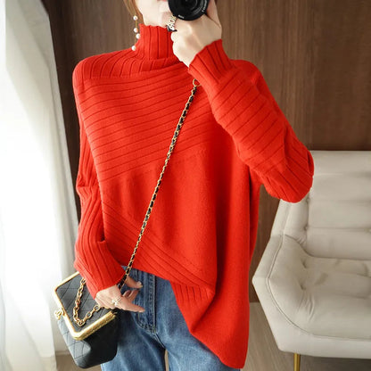 Peris Gems  red / One Size Striped Knitted Cashmere Turtleneck Sweaters for Women SHEIN Amazon Temu