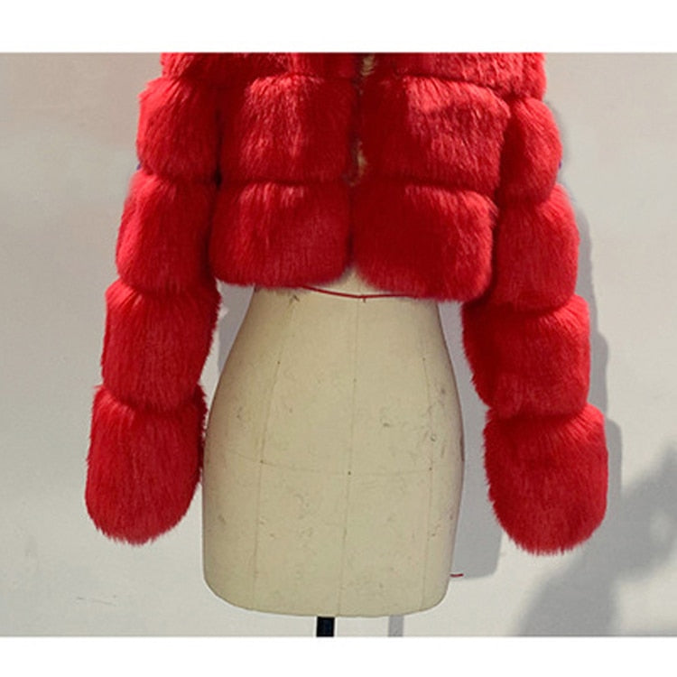 Peris Gems  Red / S Short Faux Fur Coat Jackets for Women | Crop Top Winter Jackets Short Faux Fur Coat Jackets for Women Crop Top Winter Jacket SHEIN Amazon Temu