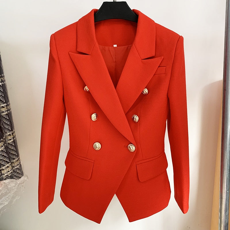 Peris Gems  Red / S Slim Fitting Textured Blazer Jacket for Women | Lion Button Suit jacket Slim Fitting Textured Blazer Jacket for Women | Lion Button SHEIN Amazon Temu