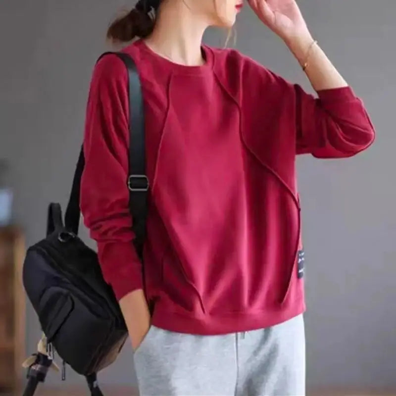 Peris Gems Red / XL(55-65kg) Casual Women New Clothing Loose Long Sleeve Spring Autumn Fashion Sweatshirts Solid Korean O-Neck Pullovers Versatile Trend Top Casual Women New Clothing Loose Long Sleeve Spring Autumn Fashion Sweatshirts Solid Korean O-Neck Pullovers Versatile Trend Top SHEIN Amazon Temu