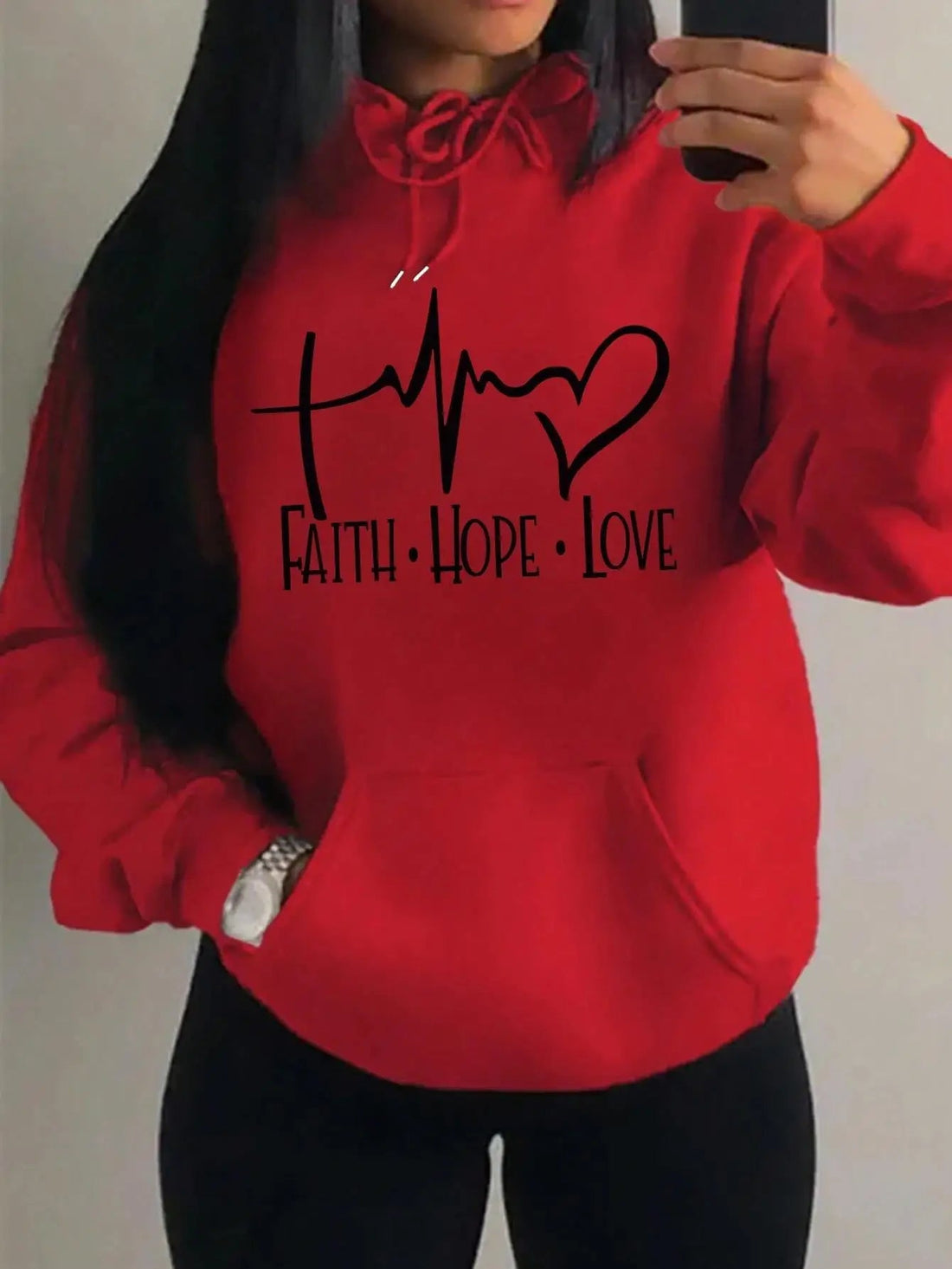 Peris Gems red-Y0167 / S Faith Hope Love Letter Graphic Women Hoody Street Casual Loose Sweatshirt Autumn Fleece Hooded Hip Hop O-Neck Clothing Female SHEIN Amazon Temu