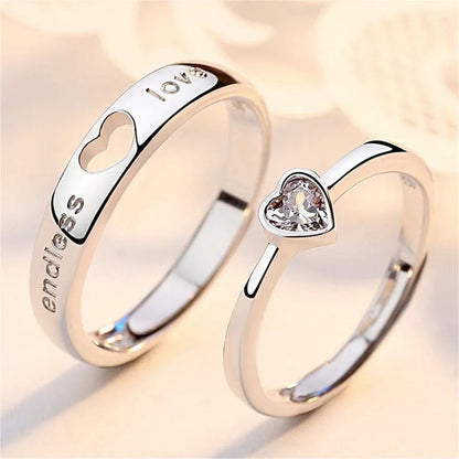 Peris Gems RI21Y0401-2 / Resizable 1 Pair New Romantic Couple Wedding Ring Heart Zircon Adjustable Rings For Men Women Endless Love Jewelry Engagement Party Gift SHEIN Amazon Temu