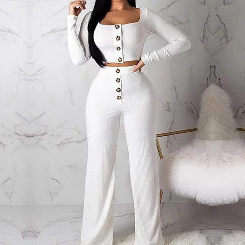 Peris Gems  Ribbed 2pc Crop Top and Pants Set for Women | Casual Outfits SHEIN Amazon Temu