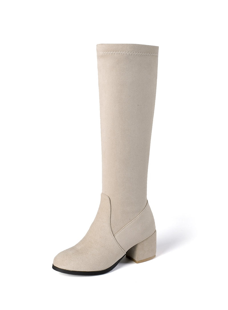 Peris Gems  rice white / 3 Suede Flock Knee High Round Toe Boots for Women SHEIN Amazon Temu