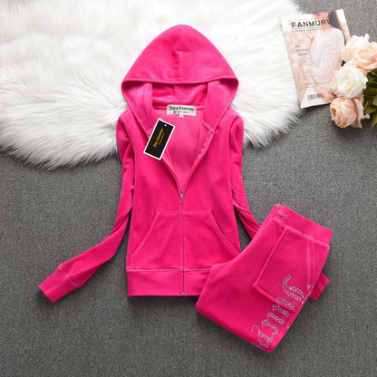 Peris Gems Rose Red / M JUICY COMETURE Velvet Tracksuit Women New Sports Suit 2024 Winter Casual Warm Hooded Jacket Y2K Women&