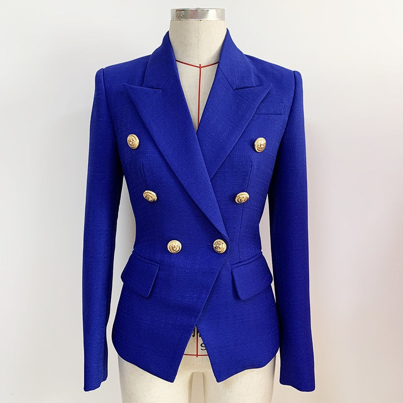 Peris Gems  royal blue / S Slim Fitting Textured Blazer Jacket for Women | Lion Button Suit jacket Slim Fitting Textured Blazer Jacket for Women | Lion Button SHEIN Amazon Temu