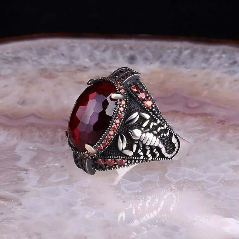 Peris Gems  scorpion-red / 7 Ancient Silver Mystique Diamond Turkish Signet Rings for Men SHEIN Amazon Temu