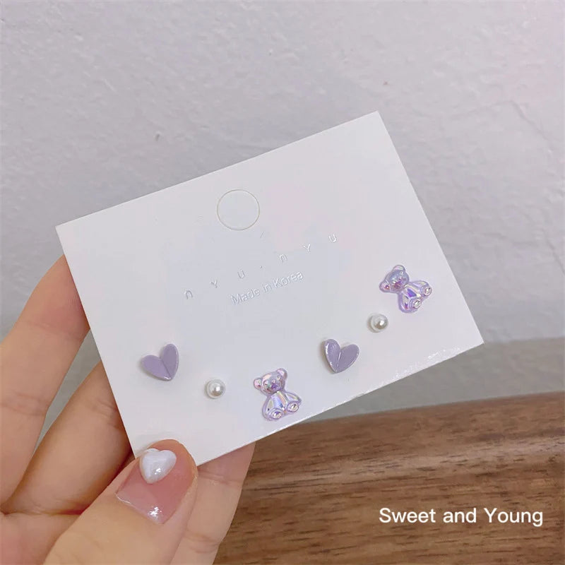 Peris Gems Set 13 KADRUFI Y2K Blue Colorful Bow-knot Heart Shape Rhinestone Stud Earrings Set Women Korean Fashion Cute Earring Jewelry brincos SHEIN Amazon Temu