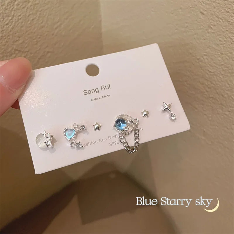 Peris Gems Set 8 1 KADRUFI Y2K Blue Colorful Bow-knot Heart Shape Rhinestone Stud Earrings Set Women Korean Fashion Cute Earring Jewelry brincos SHEIN Amazon Temu