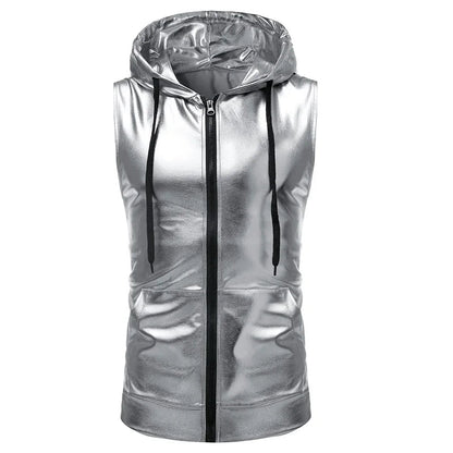 Peris Gems  Shiny Metallic Silver and Gold Sleeveless Hoodies for Men SHEIN Amazon Temu