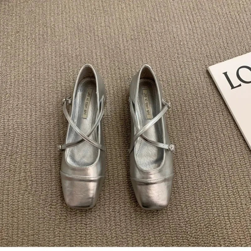 Peris Gems Silver / 41 Mary Jane Shoes for Women 2024 Retro Medium Heeled Women&