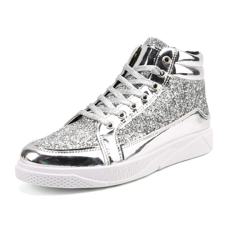 Peris Gems Silver / 42 2020 Fashion Men High Top Sneakers Male Ankle Boots Gold Luxury Glitter Shoes Streetwear Hip Hop Casual Boots Chaussures Homme SHEIN Amazon Temu