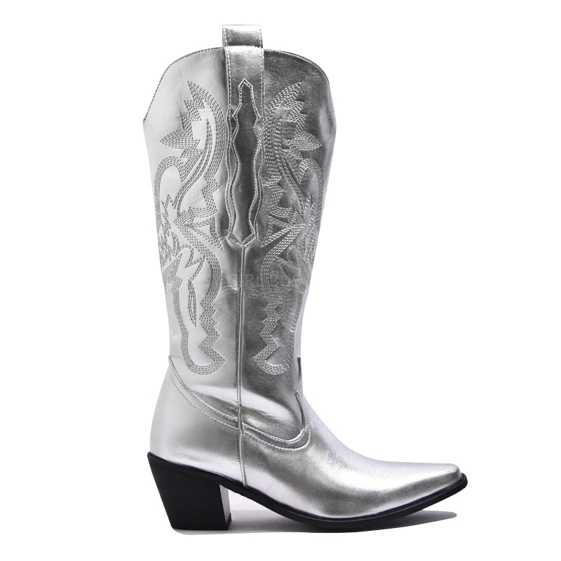 Peris Gems  silver / 5 PU Leather Cowboy Boots for Women | Knee High Leather Boots SHEIN Amazon Temu