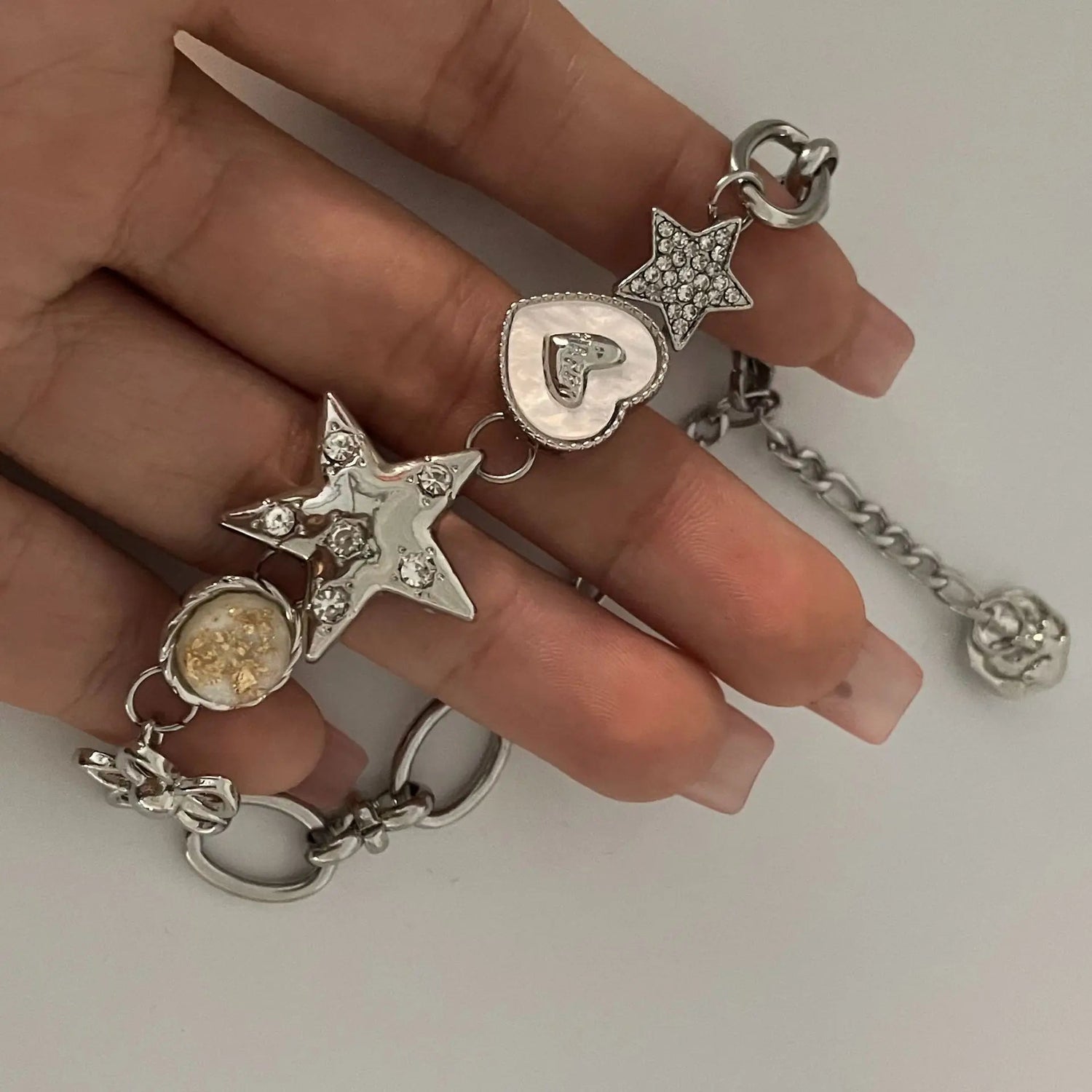 Peris Gems Silver Aesthetic Heart Star Chain Bracelet All-match Fairy Love y2k Jewelry Daily Niche Design Commuter Accessories For Women Girls SHEIN Amazon Temu