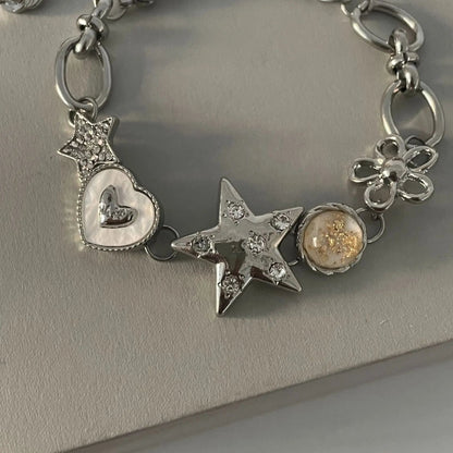 Peris Gems Silver Aesthetic Heart Star Chain Bracelet All-match Fairy Love y2k Jewelry Daily Niche Design Commuter Accessories For Women Girls SHEIN Amazon Temu