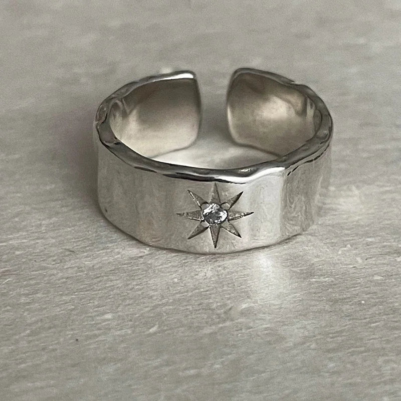 Peris Gems silver Y2K Opening Ring Couple Punk Irregular Star Moon Finger Rings Lovers Handmade Design Jewelry Women Men Hip Hop Party Gifts SHEIN Amazon Temu