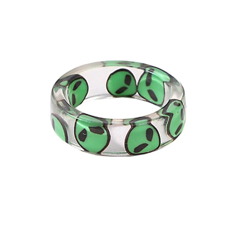 Peris Gems size7 / ET / CHINA New INS Resin Green Alien ET Rings for Women Y2K Jewelry Punk Fashion Goth Rings Egirl Style Friends Gifts 2000s Aesthetic New SHEIN Amazon Temu