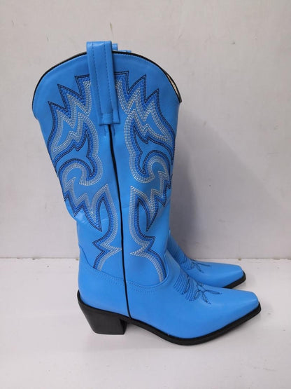 Peris Gems  Sky Blue / 4.5 PU Leather Cowboy Boots for Women | Knee High Leather Boots SHEIN Amazon Temu