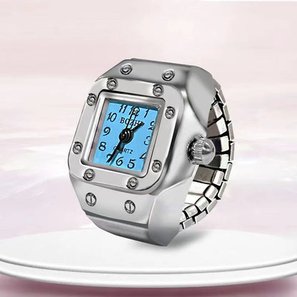 Peris Gems Square blue Kiss Jewelry Vintage Y2K Finger Watch Rings for Women Men Elastic Stretchy Roman Quartz Mini Watches Rings Punk anillos Gift SHEIN Amazon Temu