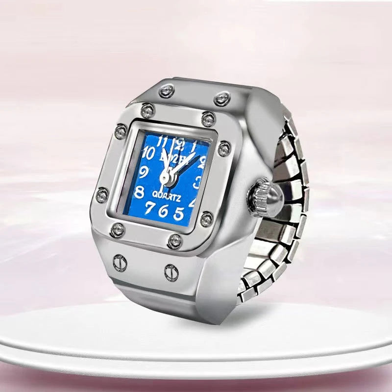 Peris Gems Square dark blue Kiss Jewelry Vintage Y2K Finger Watch Rings for Women Men Elastic Stretchy Roman Quartz Mini Watches Rings Punk anillos Gift SHEIN Amazon Temu