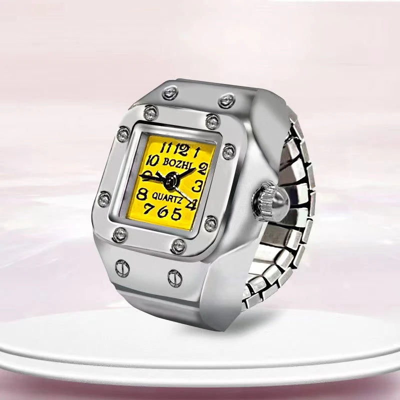 Peris Gems Square yellow Kiss Jewelry Vintage Y2K Finger Watch Rings for Women Men Elastic Stretchy Roman Quartz Mini Watches Rings Punk anillos Gift SHEIN Amazon Temu