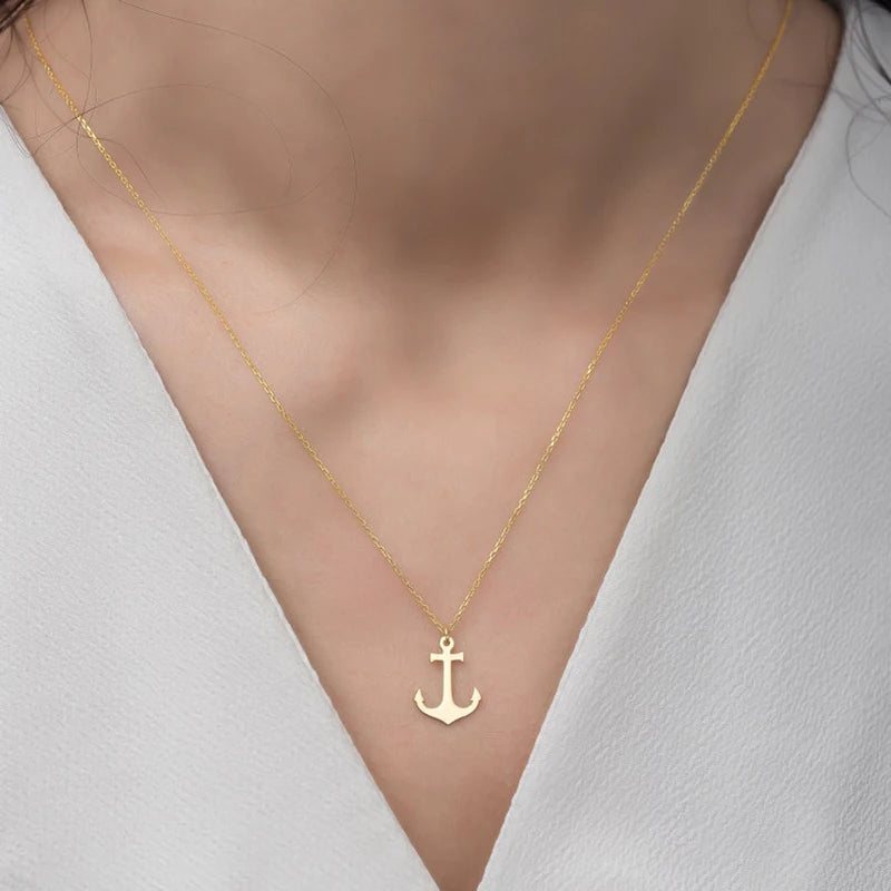 Peris Gems Stainless Steel Necklace For Women Men Hip Hop Punk Geometric Sea Anchor Pendant Choker Jewelry Bijoux Party Minimalist Gifts SHEIN Amazon Temu