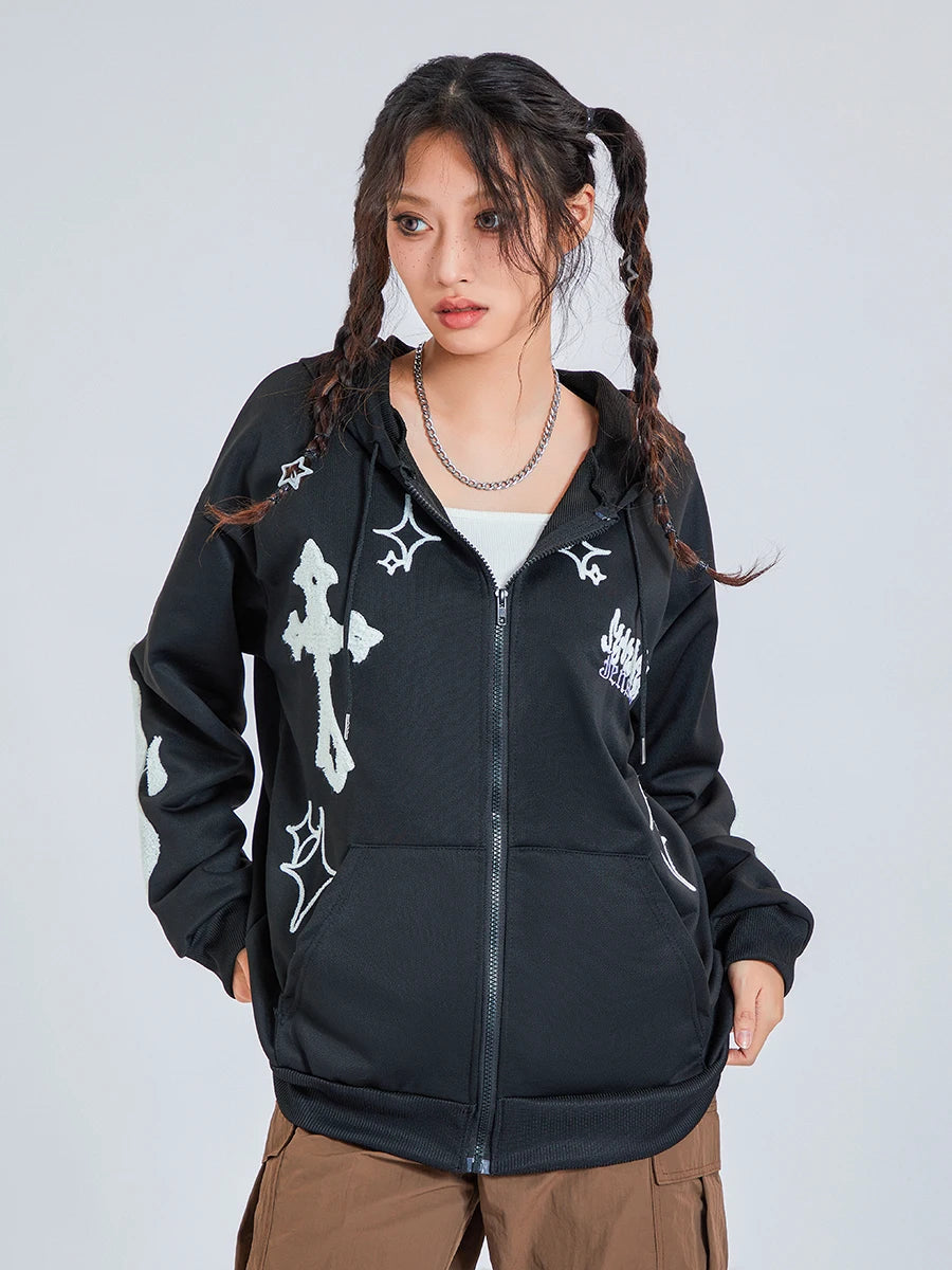 Peris Gems Streetwear Hoodies Goth Harajuku y2k Grunge Punk Jacket Women Letter Print Long Sleeve Sweatshirts SHEIN Amazon Temu