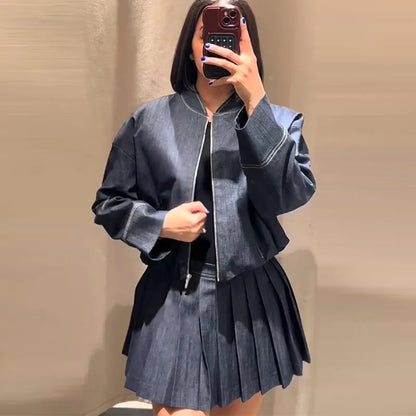 Peris Gems suit / M Denim Jacket Mini Skirt Set Slim Waist Bomber Long Sleeve Zipper Top High Waist A-line Pleat Skirt Suit 2025 Spring Jeans Suit Denim Jacket Mini Skirt Set Slim Waist Bomber Long Sleeve Zipper Top High Waist A-line Pleat Skirt Suit 2025 Spring Jeans Suit SHEIN Amazon Temu