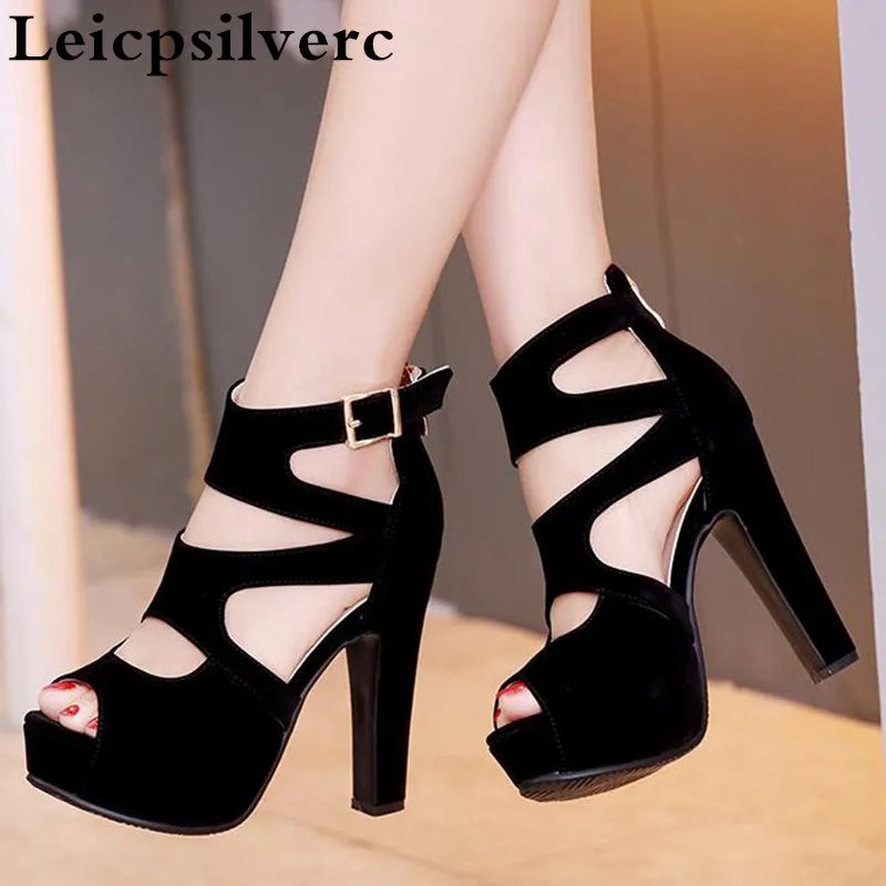 Peris Gems Summer European and American sexy super high heel women shoes black fish Rome black women sandals SHEIN Amazon Temu