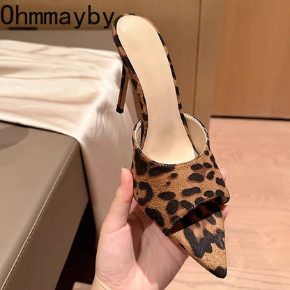 Peris Gems Summer High Heel Women Slipper Fashion Elegant Open Toe Leopard Slides Ladies Sexy Party Dress Sandal Pumps Shoes SHEIN Amazon Temu