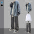 Peris Gems Three-piece blue + white Long T + Black gray pants(Gift Necklace) / S Hong Kong Style Handsome Teenagers Spring and Autumn Jacket Denim Outwear SHEIN Amazon Temu