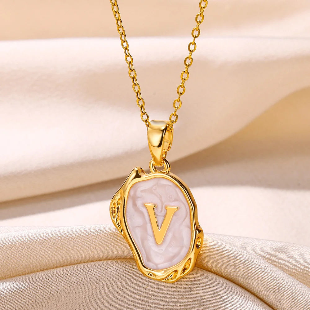 Peris Gems V / Gold / CHINA Y2K 26 Letter Pendant Necklaces for Women Alphabet A-Z Initials Sweet Cool Girl Punk Necklace Aesthetic Stainless Steels Jewelry SHEIN Amazon Temu