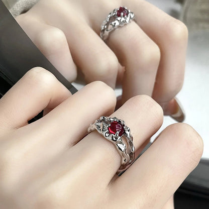 Peris Gems Vintage Punk Irregular Stone Rings Y2K Aesthetic Red Stone Rings For Women Egirl Kpop Gothic Geometry Ring Jewelry Accessories SHEIN Amazon Temu