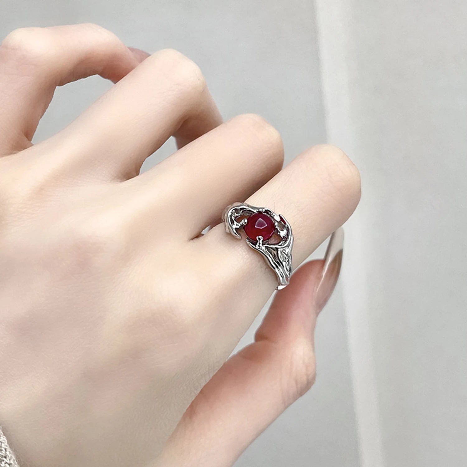 Peris Gems Vintage Punk Irregular Stone Rings Y2K Aesthetic Red Stone Rings For Women Egirl Kpop Gothic Geometry Ring Jewelry Accessories SHEIN Amazon Temu