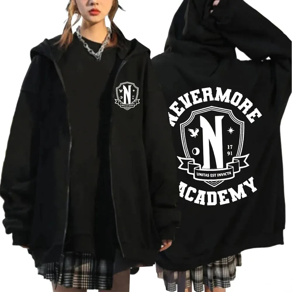 Peris Gems Wednesday Addams Nevermore Academy Zipper Hoodie Men&