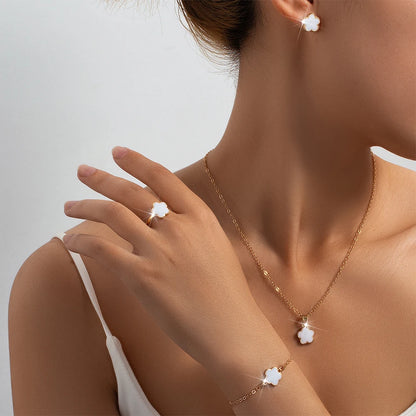 Peris Gems white 1 / 50cm Lucky Five-petal Flower Five-leaf Clover Bracelet Earrings Necklace Three-piece set for woman Stylish Accessories Party Jewelry Lucky Five-petal Flower Five-leaf Clover Bracelet Earrings Necklace Three-piece set for woman Stylish Accessories Party Jewelry SHEIN Amazon Temu