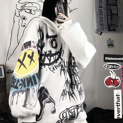 Peris Gems White 1 / XXXL Gothic Cartoon Hip Hop Hoodies Women Japanese Funny Punk Oversize Hooded Sweatshirts Autumn Long Sleeve Female Hoodie Tops SHEIN Amazon Temu