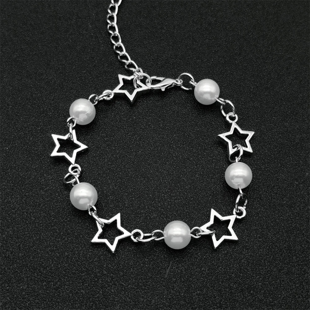 Peris Gems White 1PC Star Bracelet Y2K Artificial Acrylic Bead Alloy Girl Charm Jewelry Valentine&