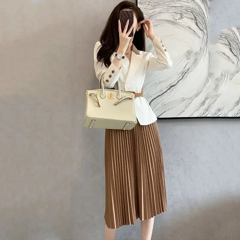 Peris Gems White 2 Piece Set / M Pleated Skirt 2 Pieces Sets for Women Office Woman Outfit Midi Suits Jacket Y2k Streetwear Summer Clothes 2024 Stylish Korea Pleated Skirt 2 Pieces Sets for Women Office Woman Outfit Midi Suits Jacket Y2k Streetwear Summer Clothes 2024 Stylish Korea SHEIN Amazon Temu