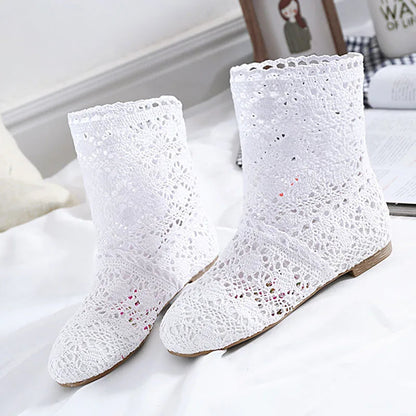 Peris Gems  WHITE / 4.5 Summer Shoes Breathable Mesh Summer Boots Women Flat Heel Ankle Botas Womens Boots Fashion Cut-Outs Brand ZH262 SHEIN Amazon Temu