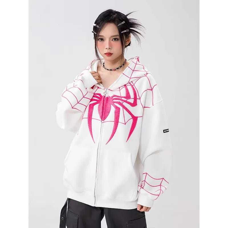 Peris Gems WHITE / L / CHINA Gothic Embroidery Hoodies Y2k Anime Casual Loose Sweatshirt Clothes Harajuku Oversize Hip Hop Long Sleeve Zipper Tops SHEIN Amazon Temu