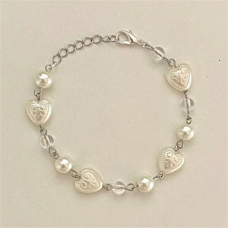 Peris Gems White Lace Heart Charm Bracelet Handmade Pearls beaded Bracelet Coquette Aesthetic Y2K Alternative Jewelry SHEIN Amazon Temu