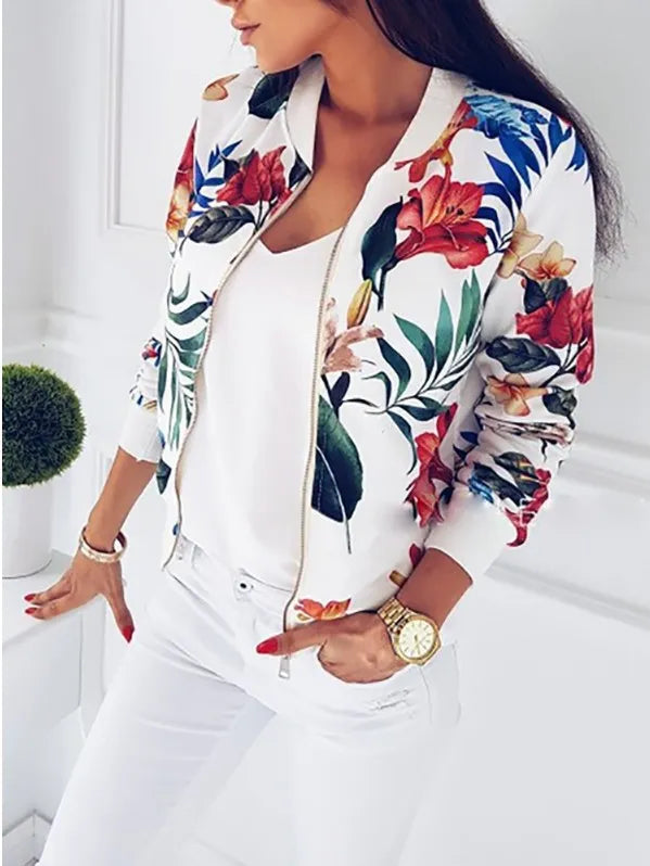 Peris Gems  WHITE / S Thin Floral Print Bomber Jackets for Women SHEIN Amazon Temu