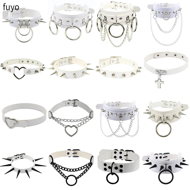 Peris Gems White Sexy Vegan Choker Necklaces Punk Harajuku Goth Collar Chain Traction Necklace Leather Bondage Cosplay Party Jewelry grunge SHEIN Amazon Temu